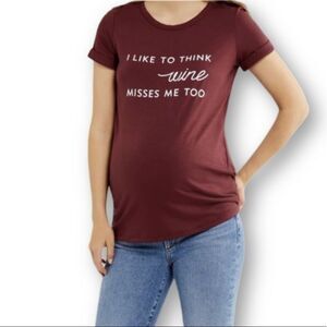 Maternity T-Shirt Funny Wine Misses Me Maroon‎ Size Small graphic humor holidays